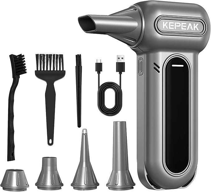 KEPEAK Electric Compressed Air Duster, 130000RPM Cordless Rechargeable Air Duster with Brushless Motor, 4 Gear Adjustable Dust Blower for Computer, Keyboard, Home, Outdoor-Replace Compressed Air Can