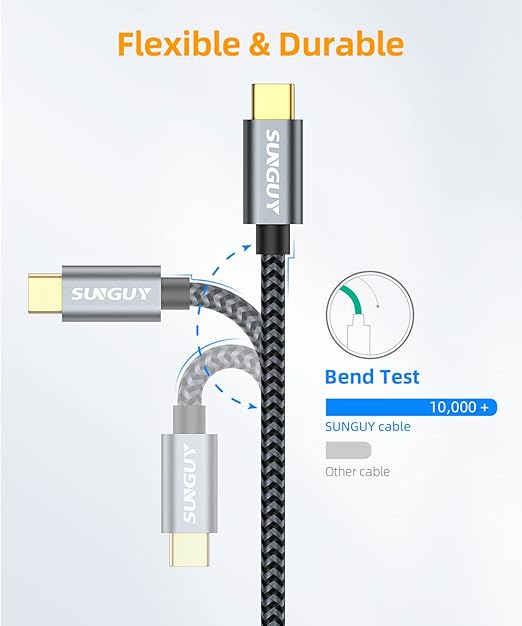 SUNGUY 10Gbps Micro B to USB C Hard Drive Cable 1.5FT, USB 3.1 USB C to Micro B, High-Speed External Hard Drive USB C Cable for iPhone 16/15 Series, MacBook Pro/Air, iPad, WD Toshiba Westgate Seagate