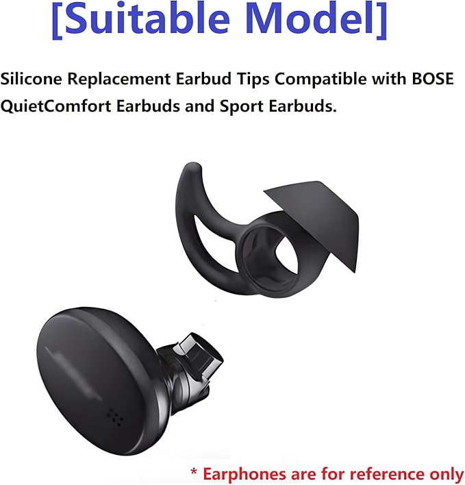 Silicone Earbud Tips - 3 Pairs SML Soft & Comfortable Noise Isolation - Black Ear Tips - Compatible with Bose QuietComfort & Sport Earbuds