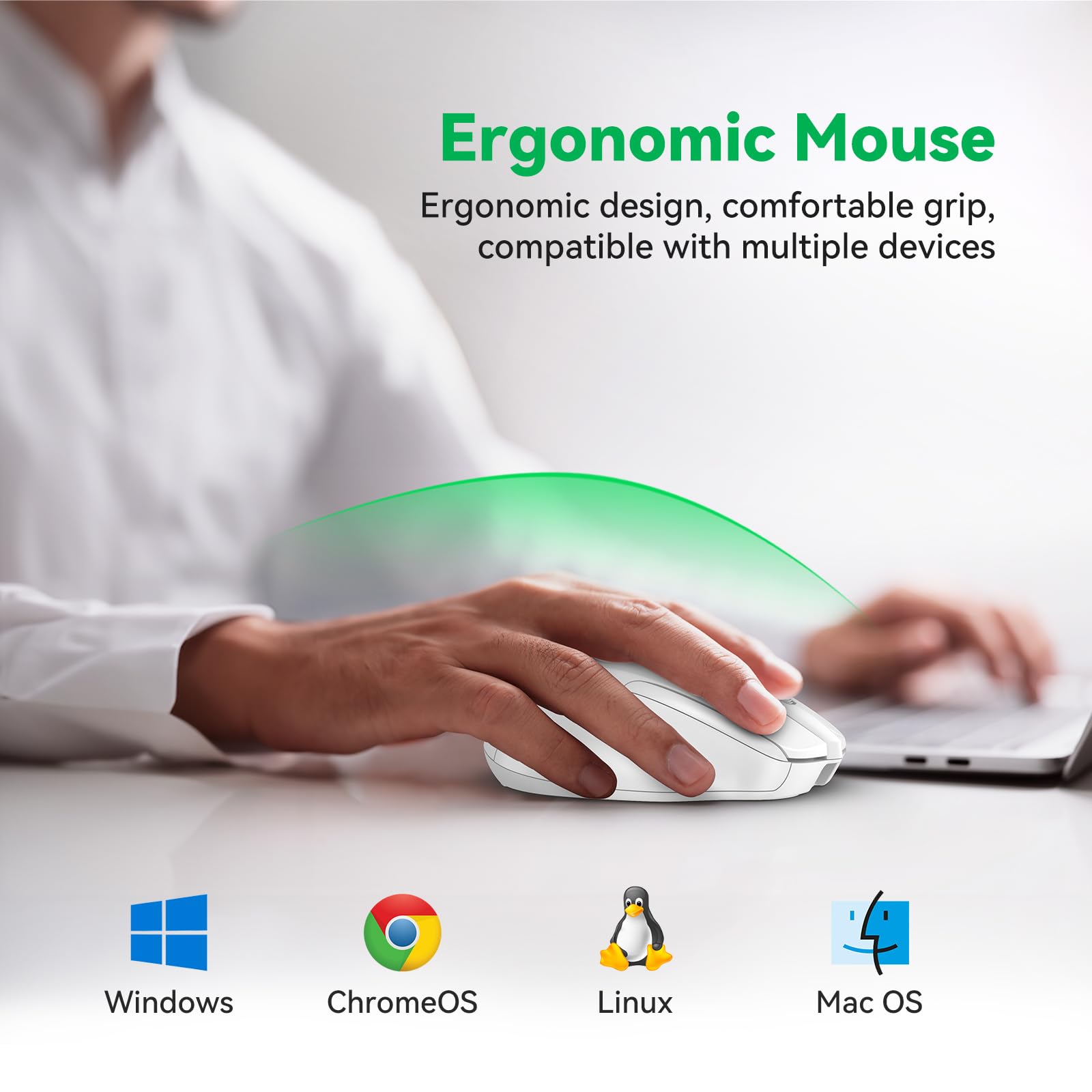TechRise Bluetooth Mouse (BT5.0/3.0 & 2.4G) Rechargeable Wireless Mouse 2.4GHz with USB A Receiver, 4800 DPI Optical Tracking, 6 Adjustable DPI, Quiet Clicks, 6 Buttons, Wide Compatibility - White