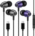 Keyron Lightning Headphones for iPhone [MFi Certified],Wired Earbuds with Built-in Microphone & Volume Control, Earphone Compatible with iPhone 14/13/12/11/XR/XS/X/8/7/SE/Pro/Pro Max, Black/Purple,2Pc