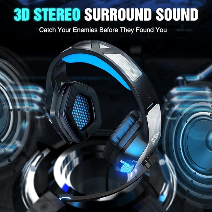 BENGOO V-4 Gaming Headset for Xbox Series X|S, Xbox One, PS5, PC, Mac, Nintendo Switch, Noise Cancelling Over Ear Headphones with Mic, LED Light, 7.1 Surround Sound, Soft Memory Earmuffs, 3.5mm