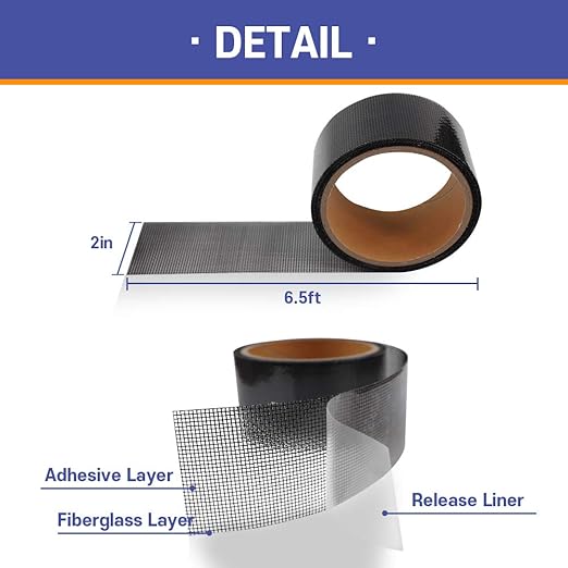HA SHI Screen Repair Kit for Windows or Doors (2" x 6.5FT, Black) 3-Layer Strong Adhesive Tape, Made in Korea, Ease-Installation Fiberglass Covering Mesh