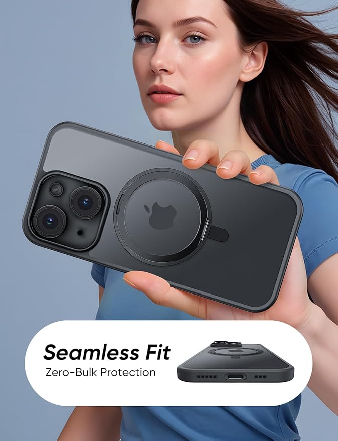 MAGIC JOHN for iPhone 15 Case 360° Rotatable Magnetic Invisible Stand, Fit for MagSafe 15 Phone Case, 16FT Military Grade Shockproof for iPhone Case with Kickstand, Black