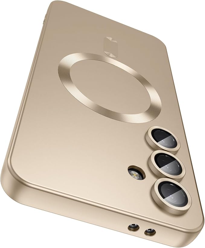 Magnetic for Samsung Galaxy S24 FE Case [Compatible with MagSafe][Built-in Camera Lens Protector] Slim Soft Silicone Bumper Shockproof Metallic Luster Phone Cover (Gold)