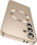 Magnetic for Samsung Galaxy S24 FE Case [Compatible with MagSafe][Built-in Camera Lens Protector] Slim Soft Silicone Bumper Shockproof Metallic Luster Phone Cover (Gold)