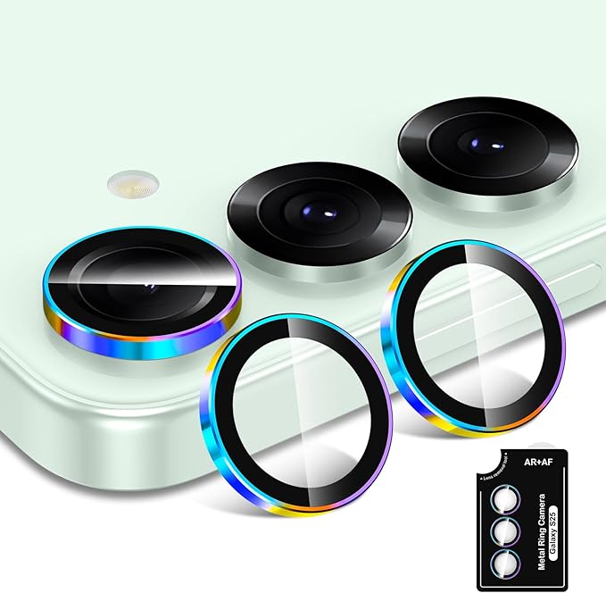 for Samsung Galaxy S25 Camera Lens Protector, Individual Metal Ring Tempered Glass Lens Cover, [Strong Adsorption] Scratch Resistant Ultra-Thin HD Clear Lens Cover, 1 Set-Colorful Ring