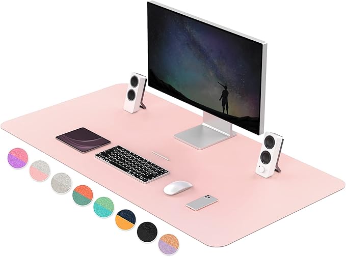 Dual-Sided Multifunctional Desk Pad, Waterproof Desk Blotter Protector, Leather Desk Wrting Mat Mouse Pad (47.2" x 23.6", Pink)