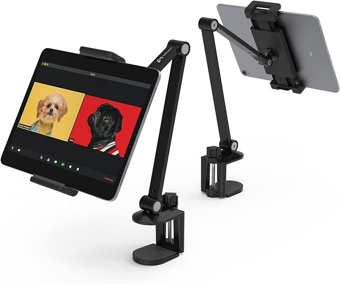 iPad Desk Mount, Tablet Holder, Multi-Angle Adjustable Tablet Stand for 4.7''- 13'' Screen Microsoft Surface Pro Series, iPad Series(Black)