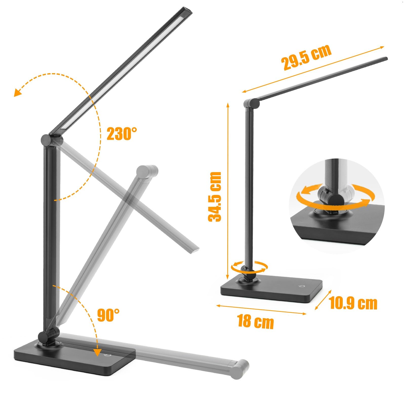 DWEPTU Rechargeable Desk Lamp, Adjustable, 3 Brightness, USB Charging Port