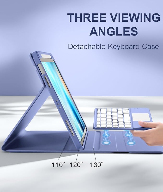 Compatible with iPad Air 11 Inch & Air 5th/ Air 4th Generation Case with Keyboard - Multi-Touch Trackpad, 7-Color Backlit, Detachable Folio Cover for Air 11-inch M3/M2 (2025/2024) (Blue)