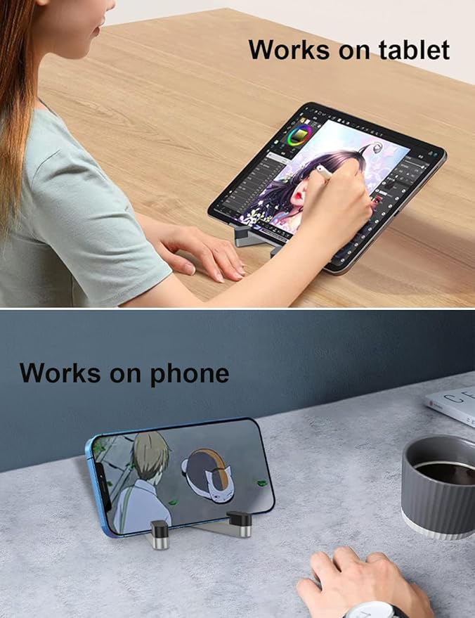 MONEER Cell Phone Stand, Phone Stand for Desk, Foldable & Portable iPhone Stand, Cell Phone Holder Desk Compatible with All Mobile Phone, iPhone, iPad mini, Tablet 4-10.5" (Silver)