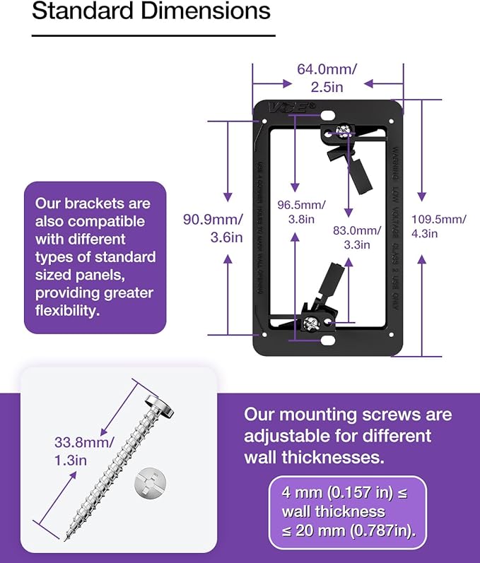 VCE Low Voltage Mounting Bracket (1 Gang, 5 Pack) for Single Gang Wall Plate, Telephone Wires, Network Cables, HDMI, Coaxial, Speaker Cables, Black