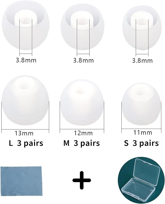 Earbud Replacement Tips Silicone Earbud Tips Fit Most in-Ear Earbuds(Inner Hole 3.8mm -5.1mm) Headphone Ear Bud Covers 9 Pairs S M L