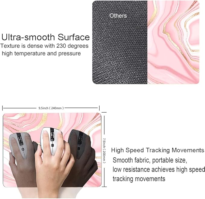 Hokafenle Mouse Pad Marble, Pink Gold Marble Mouse Pad for Women, Square Cute Mouse Mat Waterproof Mousepad Non-Slip Rubber Base Mouse Pads for Wireless Mouse Office Laptop