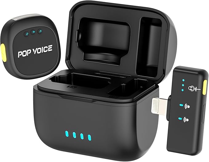 Mini Microphone for iPhone 14/13/12, Lightning Wireless Mic with Noise Cancellation, 48KHz 16-Bit, 20H Battery, 164ft Range, Magnetic & Clip Lavalier Microphone for Video Recording, YouTube, Tiktok