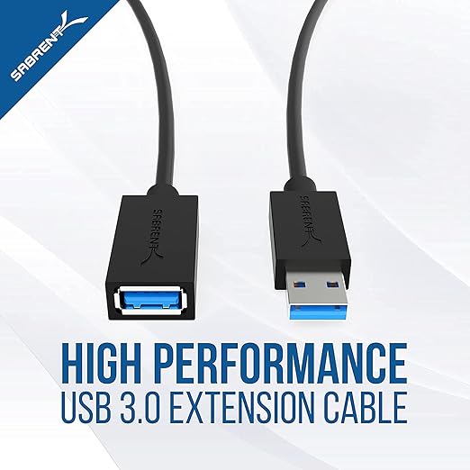 SABRENT 22AWG USB 3.0 Extension Cable A Male to A Female [Black] 3 Feet (CB-3030) (Pack of 3)