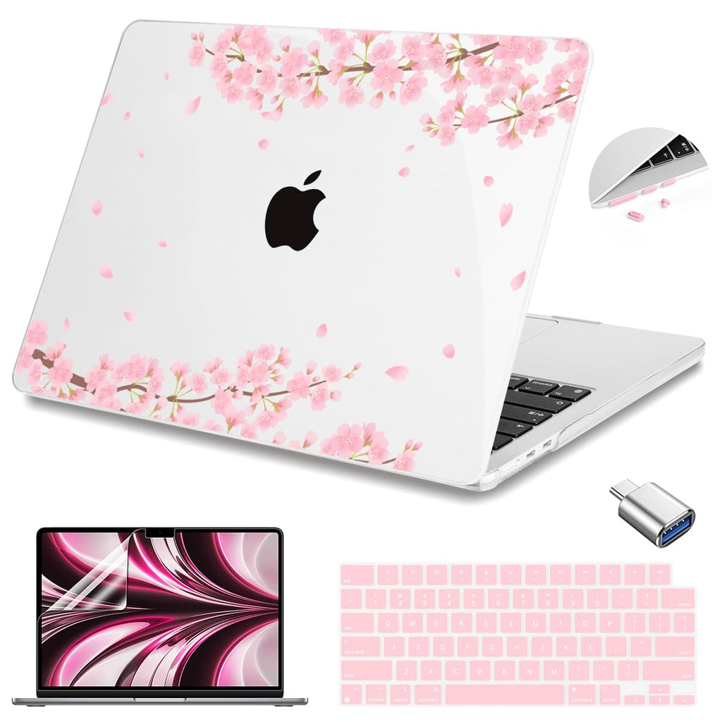 Teryeefi Compatible for MacBook Air 13.6 inch Case M5 A3449 A3240 A3113 A2681 (2026 2025 2024-2022 Release), Protective Plastic Hard Shell Cover for MacBook Air M2 M3 M4 13 inch, Pink Sakura A005