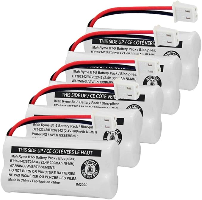 iMah BT162342/BT262342 2.4V 300mAh Ni-MH Cordless Phone Battery Pack, Also Compatible with BT183342/BT283342 AT&T EL52351 TL90070 VTech CS5119 DS6511 DS6722 LS6305 Handset, 5-Pack