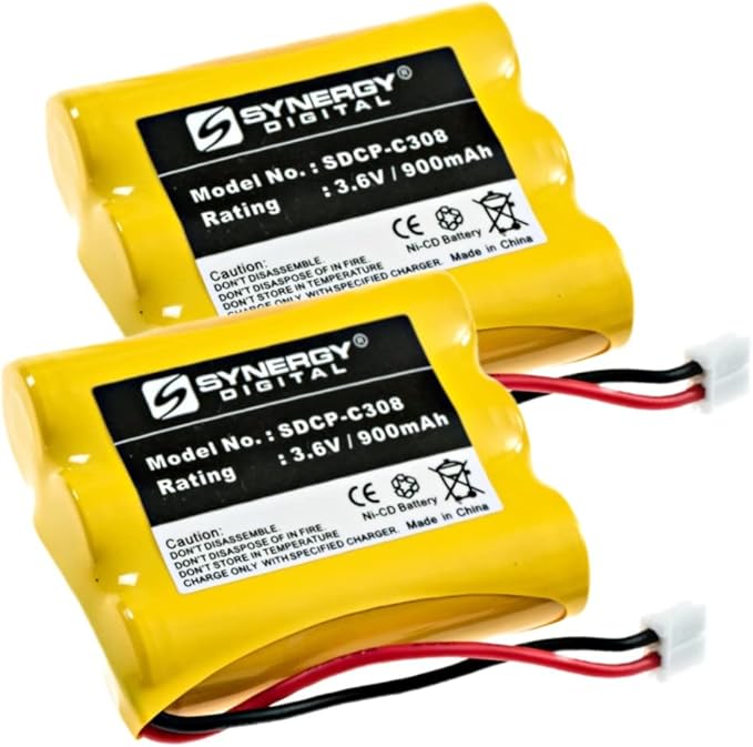 Synergy Digital Cordless Phone Batteries, Compatible with AT-T/Lucent 3301 Cordless Phone, (Ni-CD, 3.6V, 900 mAh), Combo-Pack Includes: 2 x SDCP-C308 Batteries
