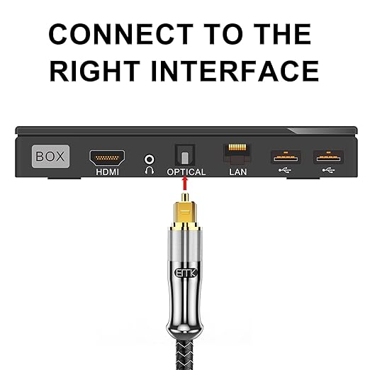 EMK 24K Gold-Plated Optical Audio Cable [6ft/2M] - Digital Toslink SPDIF Cable Compatible with Soundbar to TV, Home Theater - High-Speed Fiber Optic Cable (Silver)