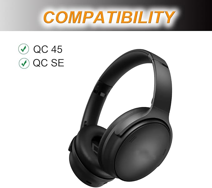 Earpads Cushions Replacement for Bose QC45(QuietComfort 45) Headphones Ear Pads,Soft Protein Leather,Noise Isolation Foam(Black)