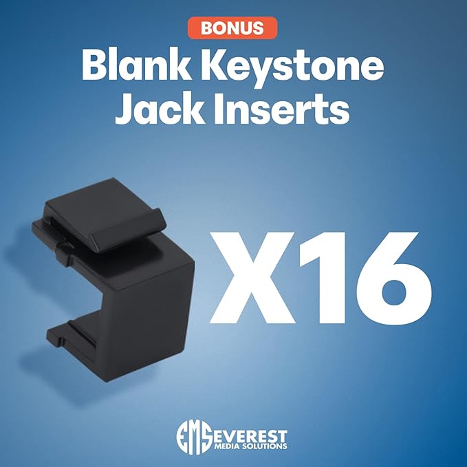 Everest 48 Port Keystone Patch Panel (4-Pack) - Removable 6-Port Panels - Use with Slim Profile Keystones ONLY (Wider Jacks May not fit Side by Side) - 16 Blank Keystone Jack Inserts Included