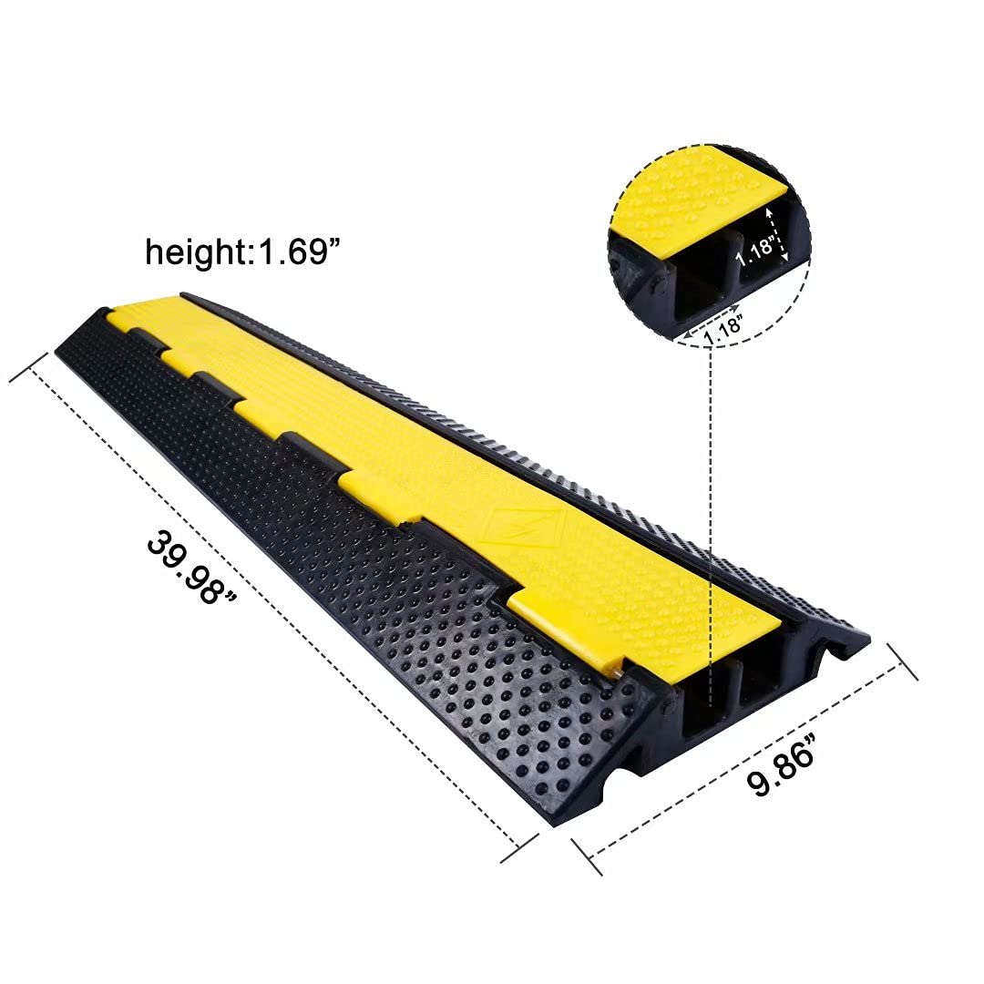 YONSHENG Rubber Cable Ramp Cord Cover Cable Protector Ramps Wire Hose Protective 2 Channel 22000Lbs Load Capacity Traffic Speed Bump for Asphalt Concrete Gravel Driveway Indoor Outdoor, 5 Pack