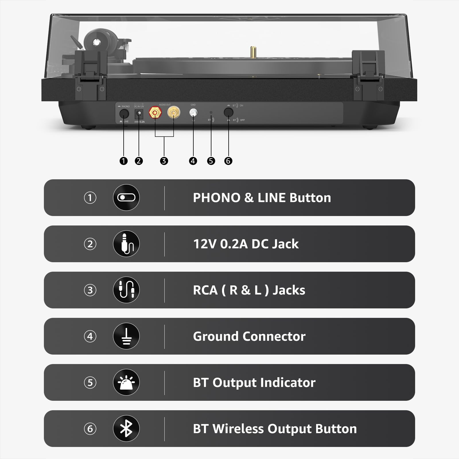 Retrolife Record Player Wireless Output Turntables AT-3600L Cartridge Black