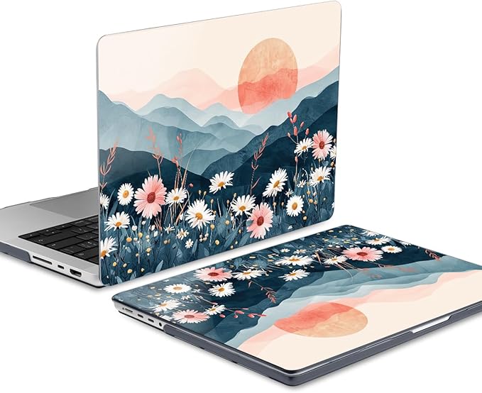 DONGKE for M4 MacBook Pro 16 Inch Case 2024 2023 2021 A3403 A3186 M3 A2991 M2 A2780 M1 A2485 Pro/Max Chip, Plastic Hard Shell Case & Keyboard Cover for Mac Pro 16 with Touch ID, Sun & Daisies