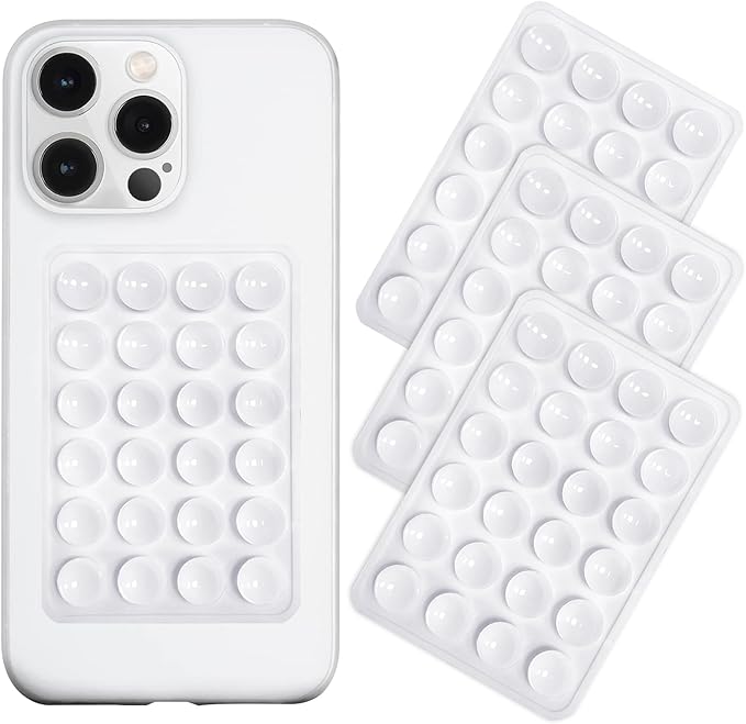 Silicone Suction Phone Case Mount 3 Pack, Silicon Adhesive Suction Cup Phone Mount, Non Slip Sticky Phone Grip for Cellphone, Strong Grip Holder for Selfies and Videos (White)