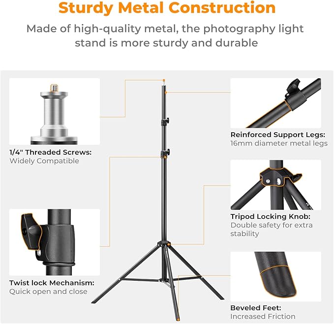 K&F Concept Light Stand for Photography, 9.1ft/2.8M Portable Extendable Photo Video Tripod Stand, Heavy Duty Light Stand Lighting Tripod with 1/4" Screw for Strobe Light/Webcams/Cameras/Softbox