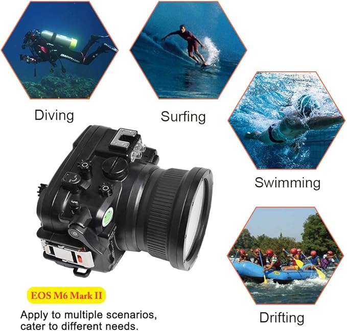 Sea frogs Underwater Camera Case Compatible with Canon EOS M6 Mark II 15-45MM 18-55MM IPX8 40m/130ft Maximum Diving Depth Waterproof Camera Housing for Diving, Surfing, Rowing, Skiing