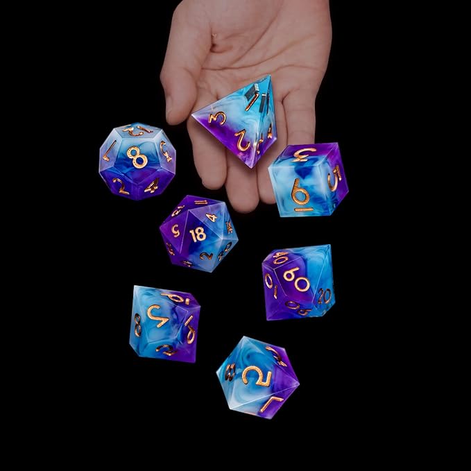 ARUOHHA DND Sharp Edged Dice Set, 7pcs Translucent Polyhedral Dice Set with Gift Box, Resin D and D Dice Set RPG Role Playing Game D20 D12 D10 D8 D6 D4