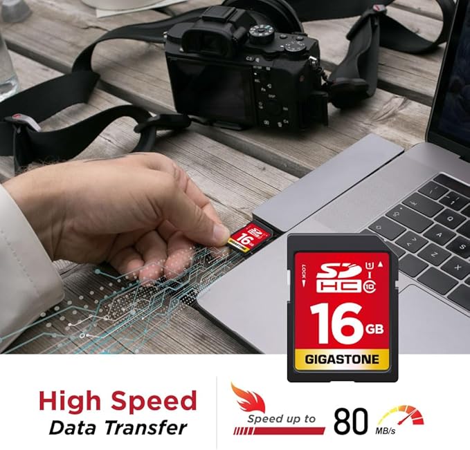 Gigastone 16GB SDHC Memory Card, 2 Pack Premium Series, Transfer Speed Up to 80MB/s for Photos, Videos, Music, Files, Camcorder, Camera, PC, Class 10 U1 UHS-I