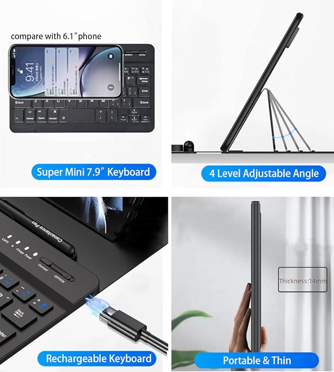 for Samsung Galaxy Z Fold 7 6 5 Keyboard and Mouse, Portable Mini 7.9 inch Bluetooth Keyboard with Leather Stand Case and Pen, 4 in 1 Travel Set for Z Fold7 6 Accessories,Black