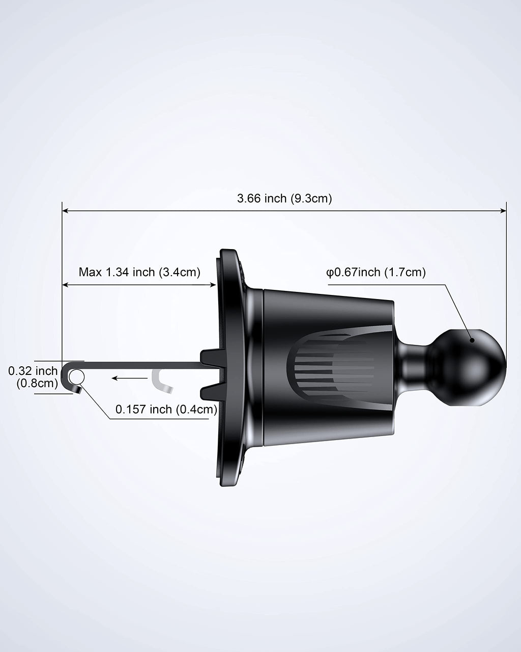 Air Vent Car Phone Holder, Adjustable Wide Clamp, Metal Hook, Anti-Shake