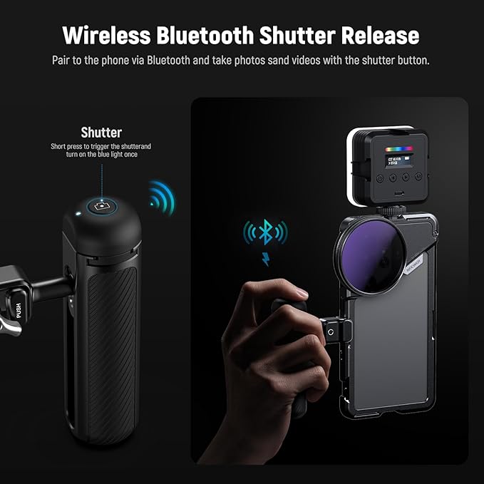 NEEWER S25 Ultra Phone Cage, PA082 Mobile Video Rig Phone Stabilizer for Video Recording with PA045E Bluetooth Side Handle, 67mm Filter Adapter, 17mm Lens Backplate & T Mount Compatible with Moment