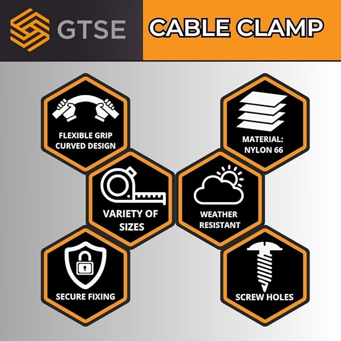 GTSE Black Nylon Plastic Cable Clamps, 3/8" Screw Mounts for Cable, Rope, Tube Management, 100 Pack