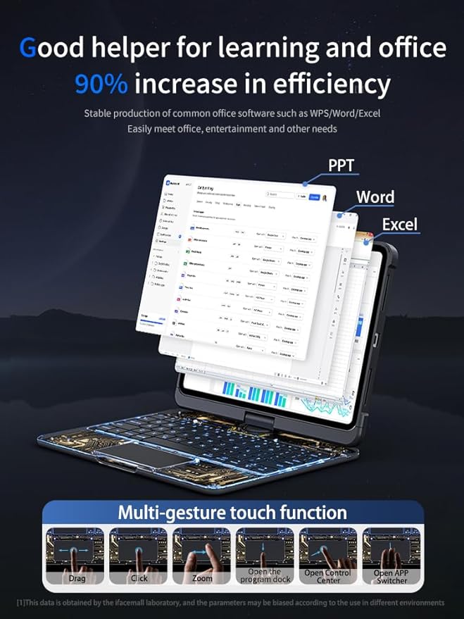 KARTICE Case with Wireless Keyboard Compatible with iPad Pro 11 2024 11 inch, Multi-Touch Trackpad, 7 Color Backlight, 360° Rotating Stand with Pencil Holder for iPad Pro 11, Excludes iPad and Pencil