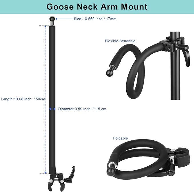 Gooseneck Phone Holder for Mic Stand/Music Stand/Stroller/Treadmill/Spin Bike/Exercise Bicycle,50 cm Long Flexible Gooseneck Arm Super Crab Clamp Mount,Compatible with 3.5~7.5" iPhone Devices