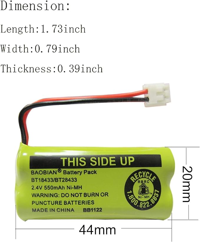 BT18433/BT28433 BT184342 BT284342 BT1011 BT-1011 Cordless Phone Battery CL80109 CS6209 TL90078 BT-8300 BATT-6010 CS6219 CS6229 BT-1018 BT-1022 (4Pack)