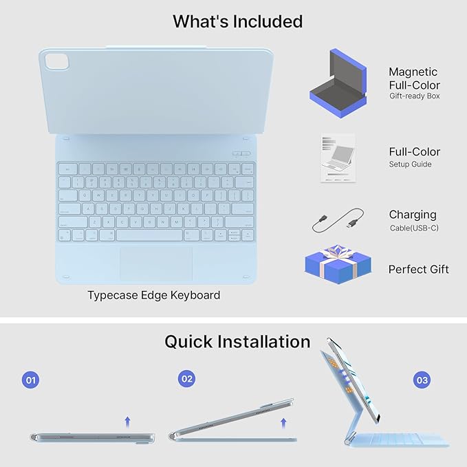 typecase Keyboard Case for iPad Pro 13-inch (M4) 2024,Magic Keyboard with 11 Colors Backlight for iPad Pro 13,Keyboard Case with Pencil Holder,Multi-Touch Trackpad, Easy-Set Magnetic Stand,Light Blue