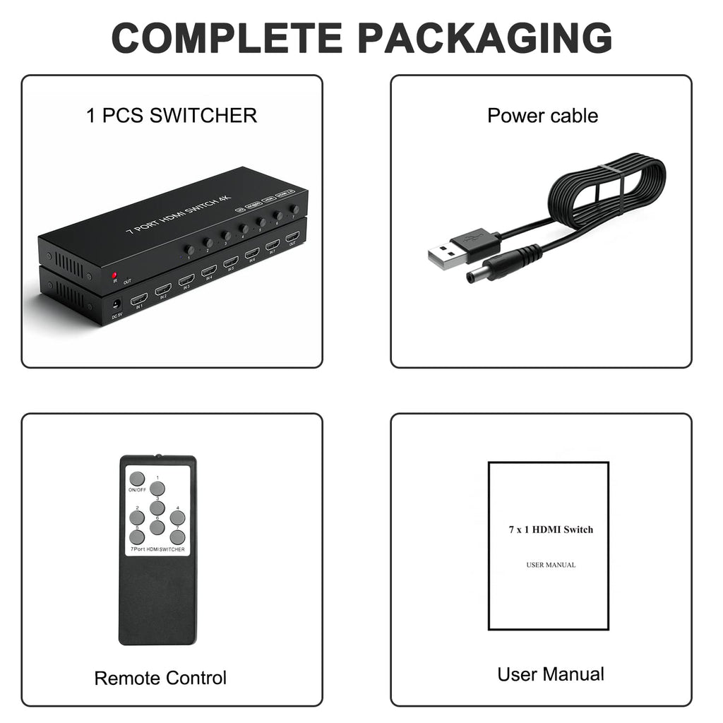 7 Way HDMI Switch 4k@60Hz HDMI Switcher 7 in 1 Out HDCP 2.0 Manual HDMI 2.0 Hub Supports 3D Compatible with Nintendo Switch/Switch OLED/Xbox/ PS5/4/3 Blu-Ray Player Fire Stick Roku Apple TV Chromeca
