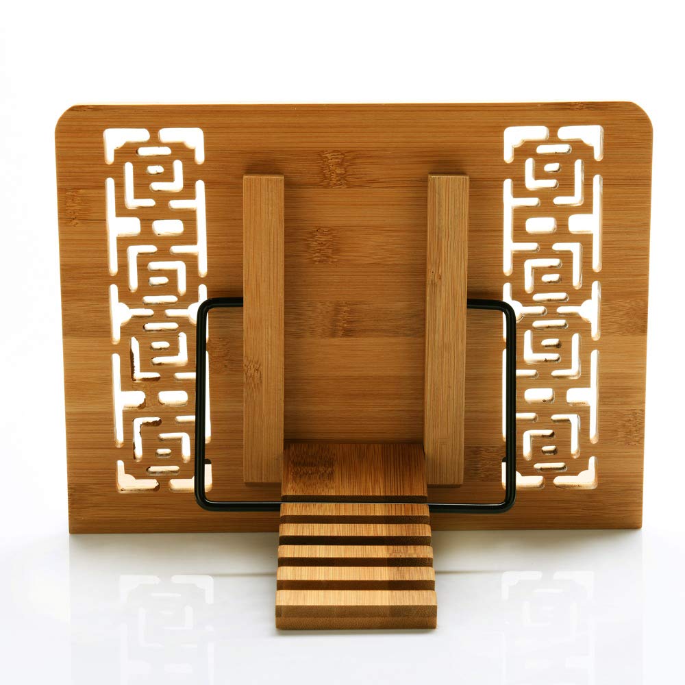 wishacc Large Size Bamboo Book Stand and Cookbook Holders for Reading Hands Free