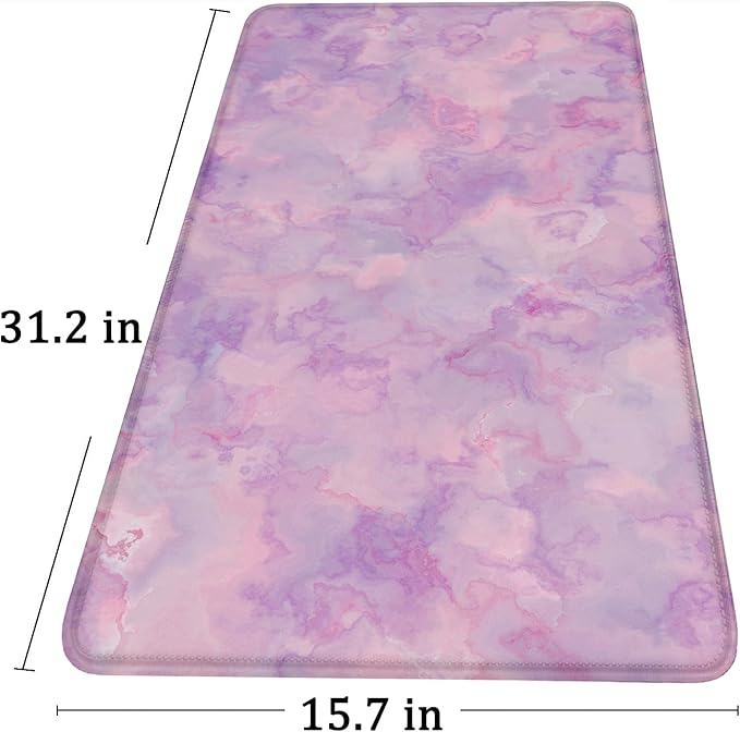 Large Extended Gaming Mouse Pad with Stitched Edges, (31.5X15.7In) Durable Non-Slip Natural Rubber Base, Waterproof Computer Keyboard Pad Mat for Esports Pros/Gamer/Desktop/Office/Home, Marble Purple