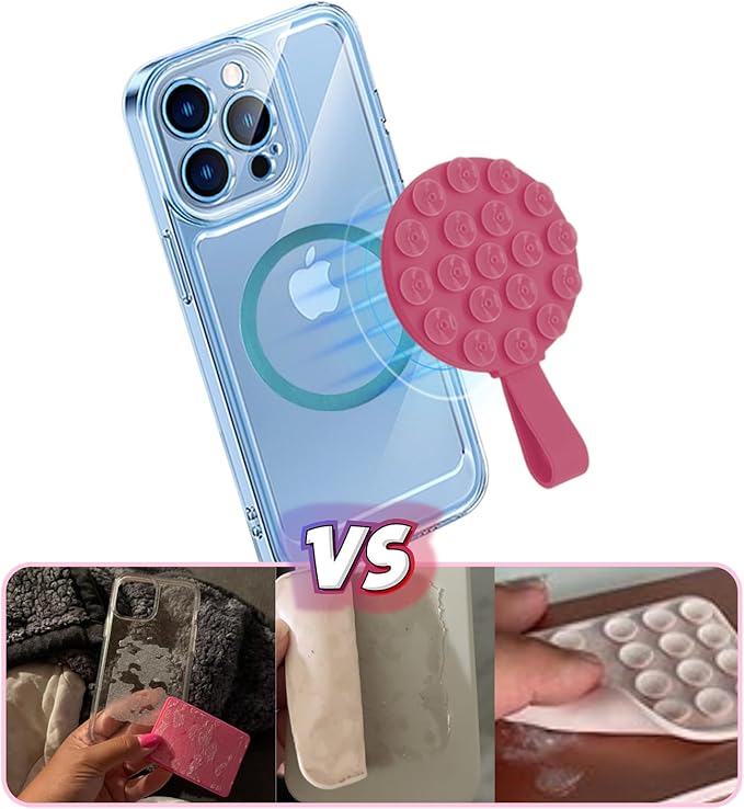 Magnetic Suction Cup Phone Mount, Silicone Suction Stand Holder, Compatible with iPhone MagSafe Phone Case, Hands-Free Mirror Shower Phone Holder Accessory for TikTok Videos, Rose Red