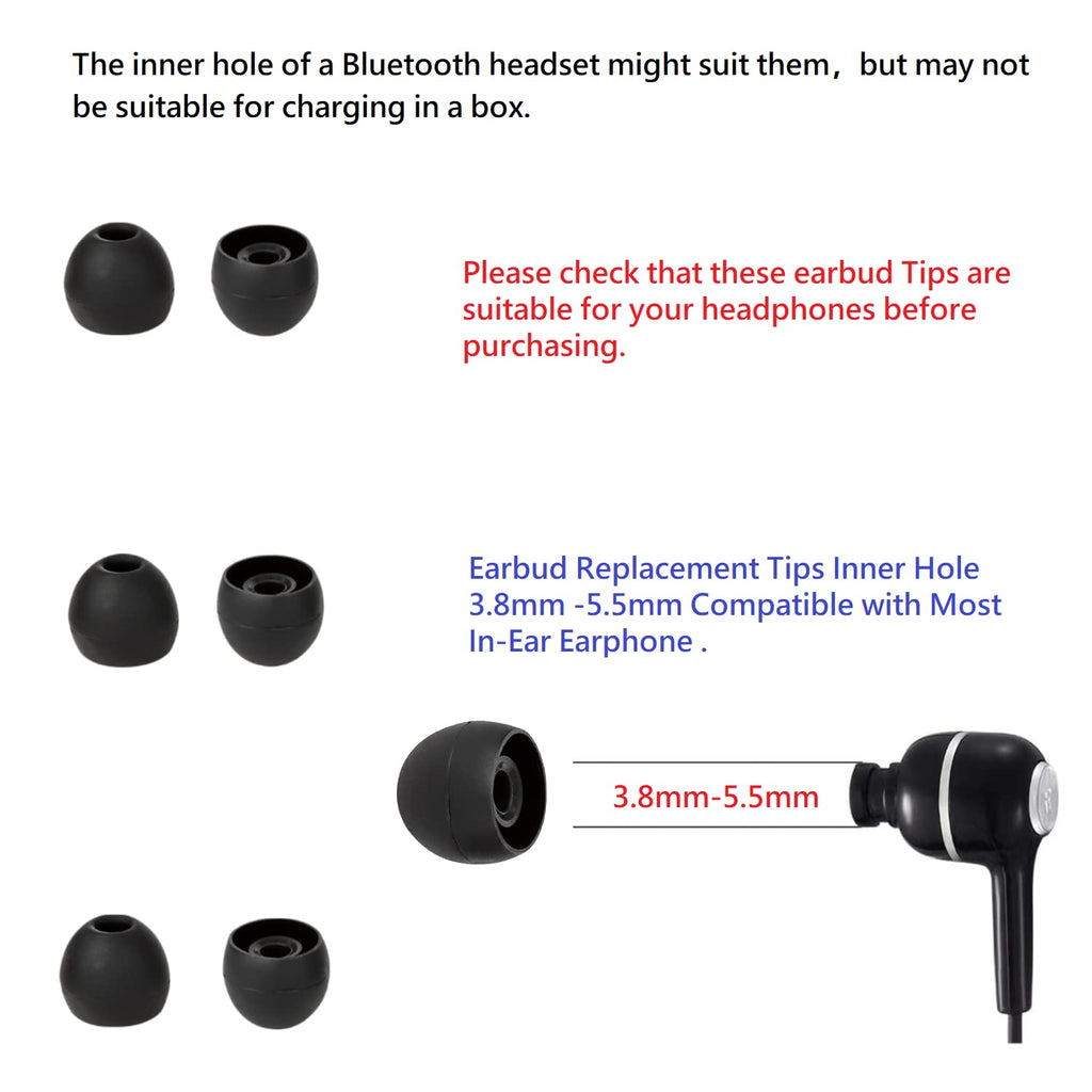 CYADCI 36 Pieces Small Earbud Tips Soft and Comfortable Silicone Earbud Tips Ear Bud Replacement Pieces Silicone Fit Most in-Ear Headphones，Inner Hole 3.8mm -5.5mm，Small Black Replacement Eartips