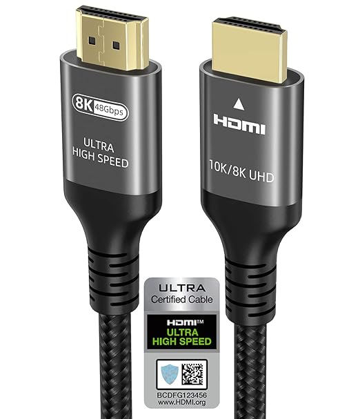 10K 8K 4K HDMI Cable 48Gbps 25 FT, Certified Ultra High Speed HDMI® Cable 4K 240Hz 144Hz 120Hz 8K60Hz 0.01ms HDR10+ eARC HDCP2.3 Netflix Roku TV PC Monitor Projector PS5 Xbox