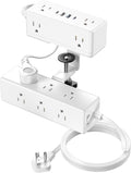 Dual Layer Desk Clamp Power Strip, 19 in 1 Desktop Edge Mount Surge Protector with 4 USB Ports(2 USB-C) & 15 AC Outlets, Ultra Thin Flat Plug & 15FT Power Cord for Office Home(ETL Listed)